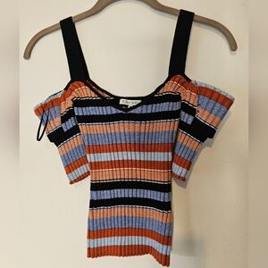 Ronny kobo striped ribbed cold shoulder knit sweater tank